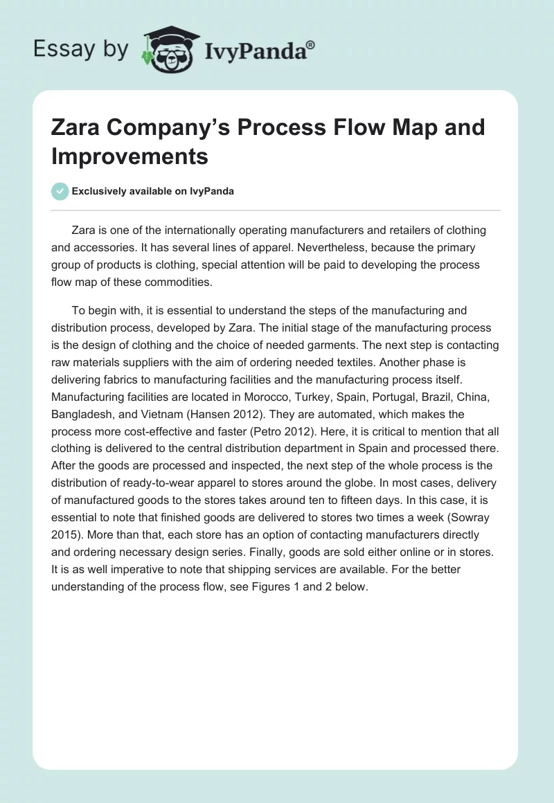 Zara Company’s Process Flow Map and Improvements. Page 1