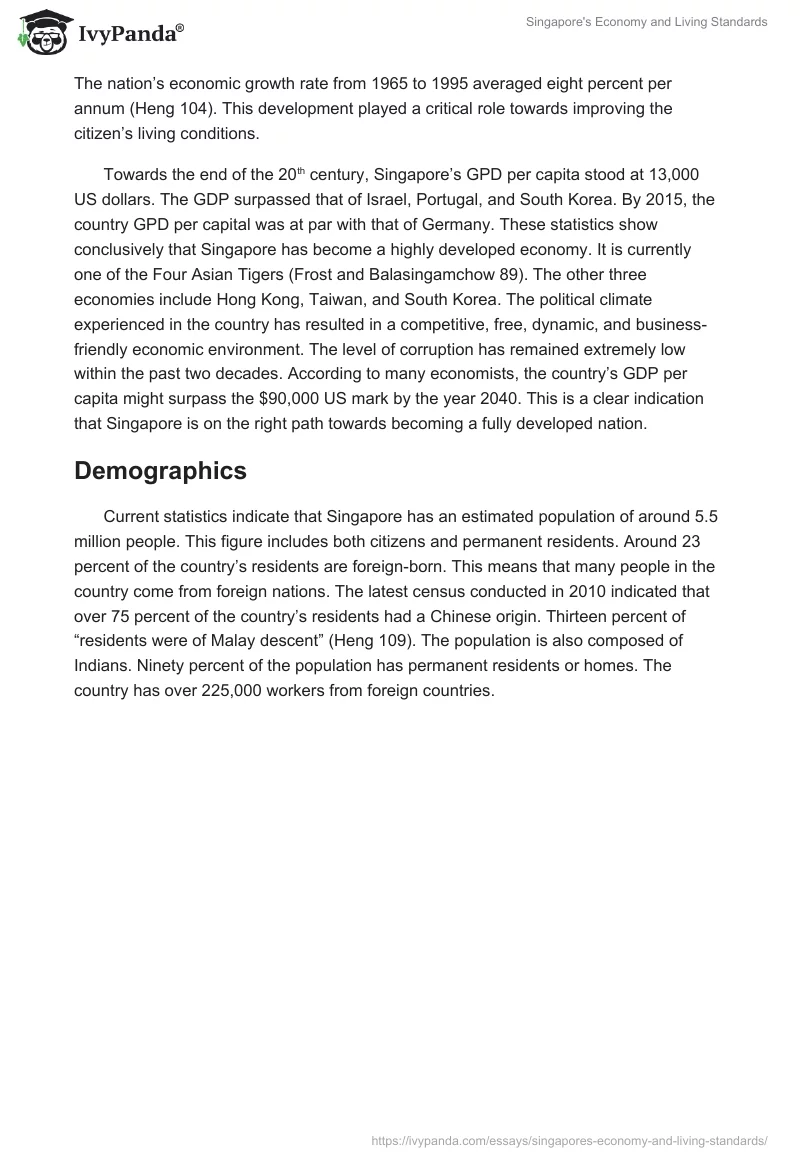 Singapore's Economy and Living Standards. Page 2