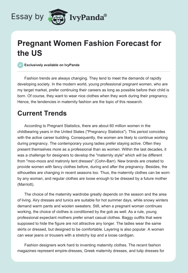 Pregnant Women Fashion Forecast for the US. Page 1