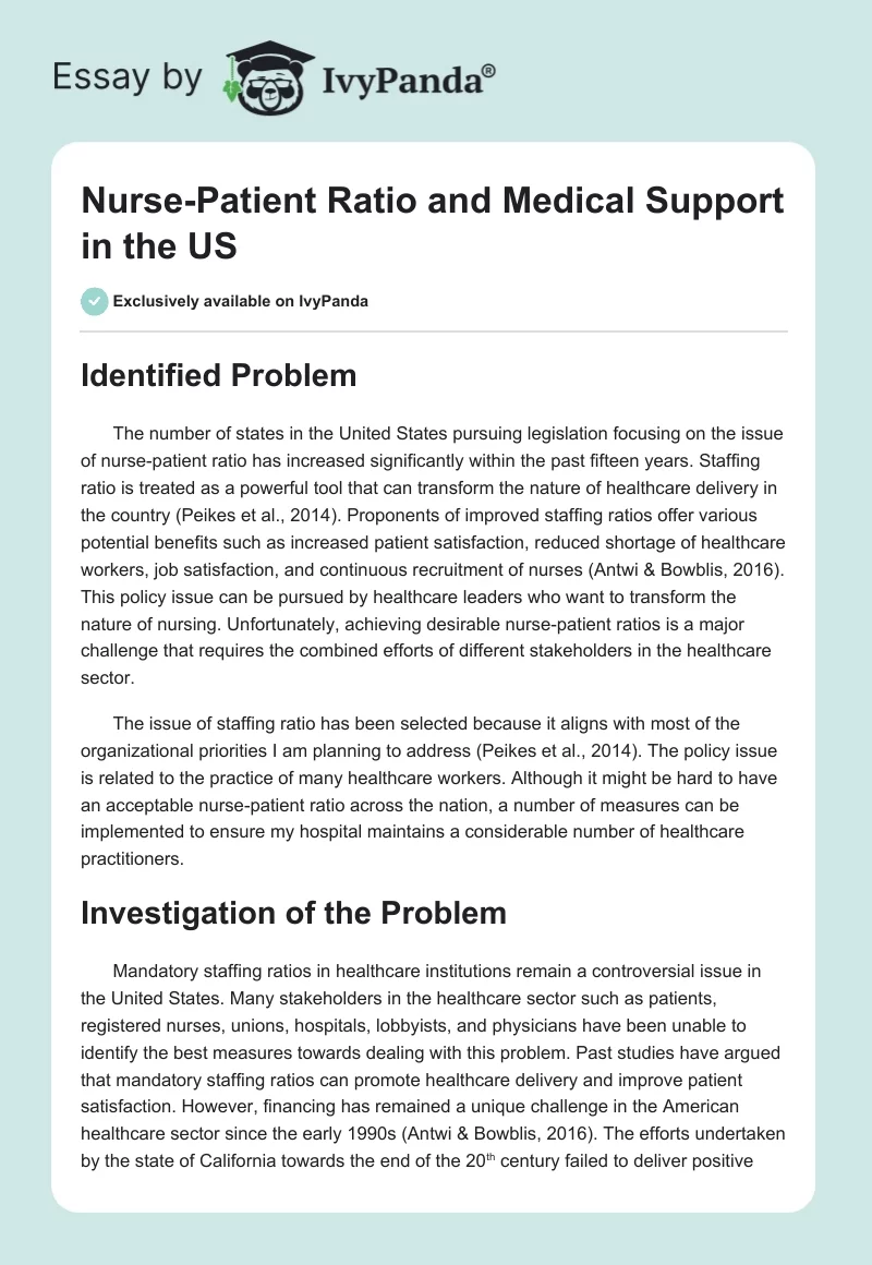 Nurse-Patient Ratio and Medical Support in the US. Page 1