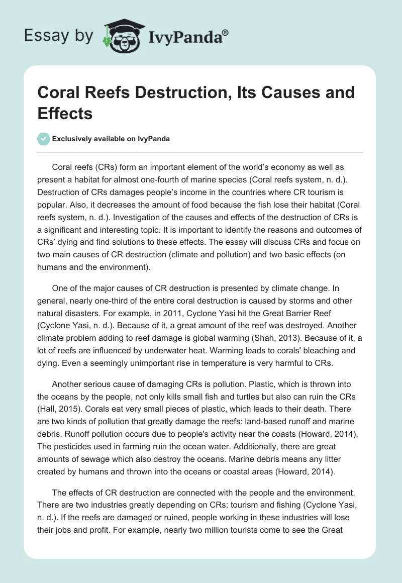 Coral Reefs Destruction, Its Causes and Effects. Page 1