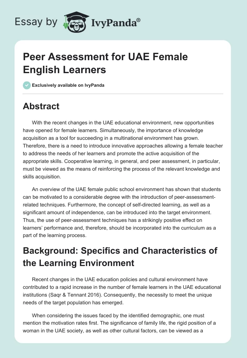 Peer Assessment for UAE Female English Learners. Page 1