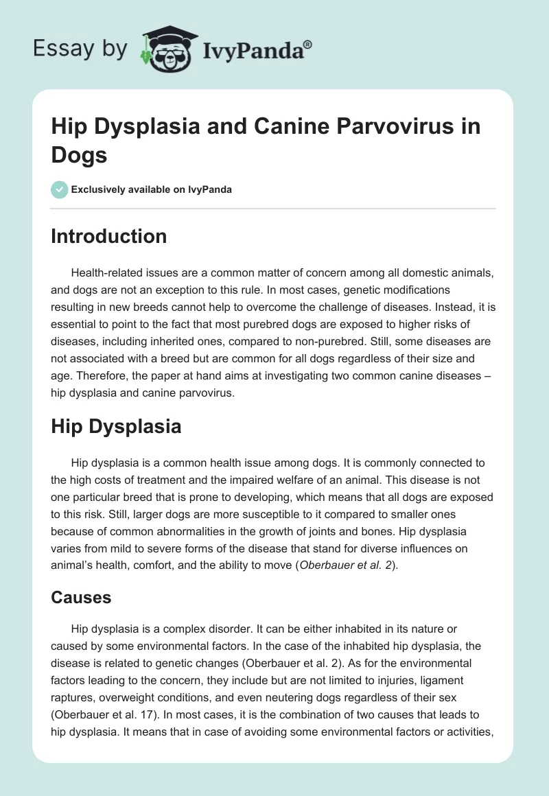 Hip Dysplasia and Canine Parvovirus in Dogs. Page 1