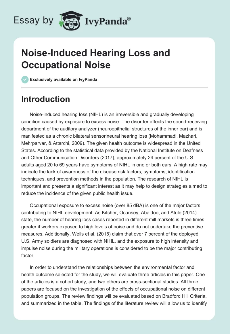 Noise-Induced Hearing Loss and Occupational Noise. Page 1