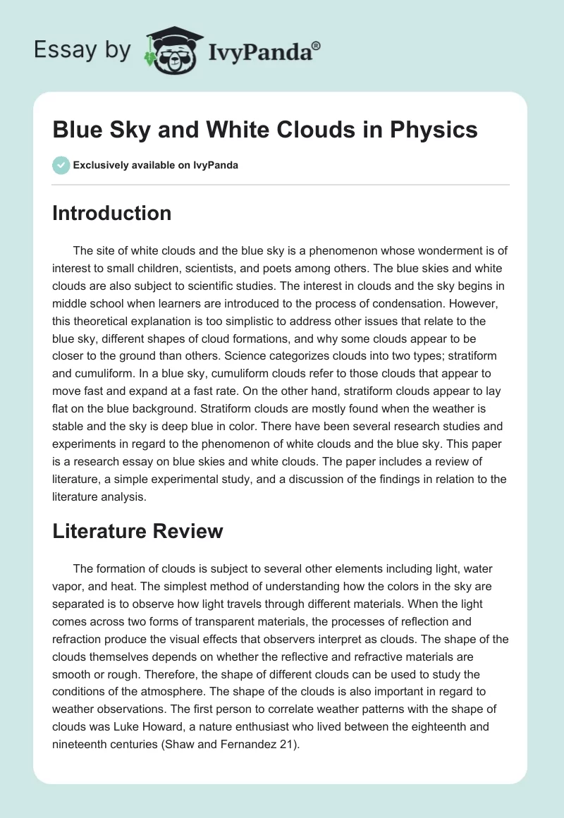 Blue Sky and White Clouds in Physics. Page 1