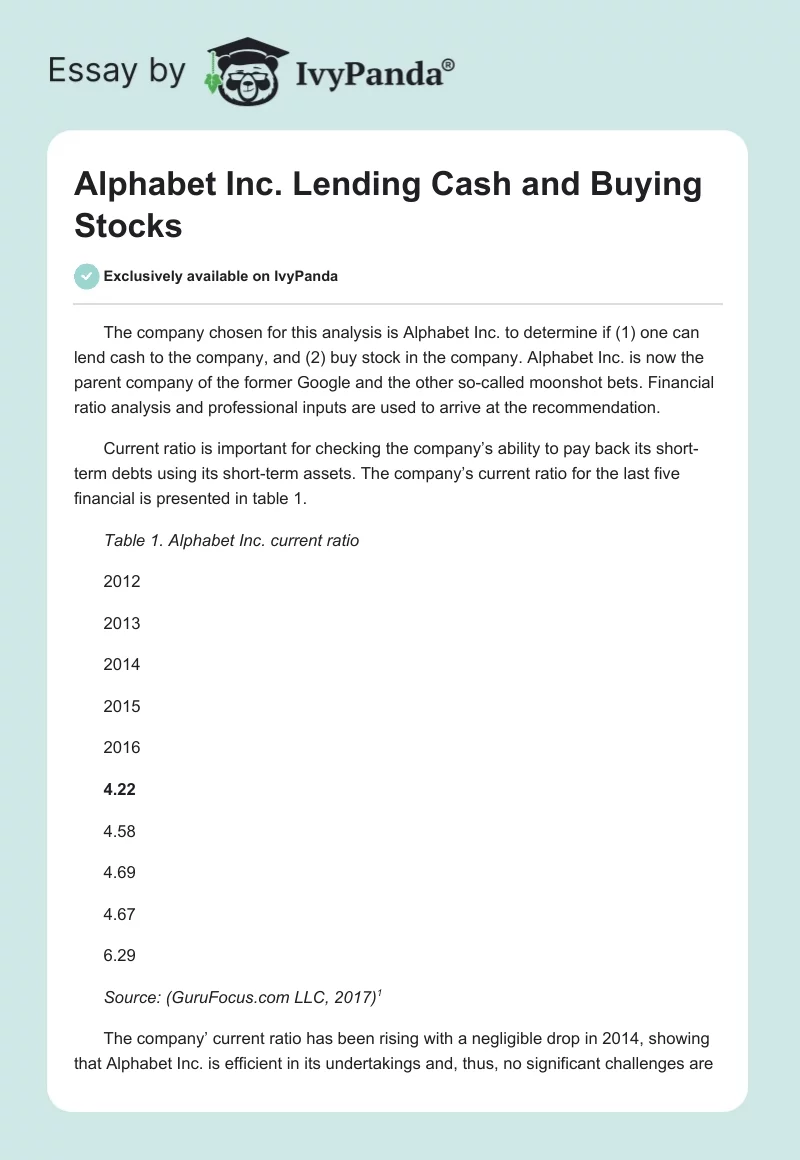 Alphabet Inc. Lending Cash and Buying Stocks. Page 1