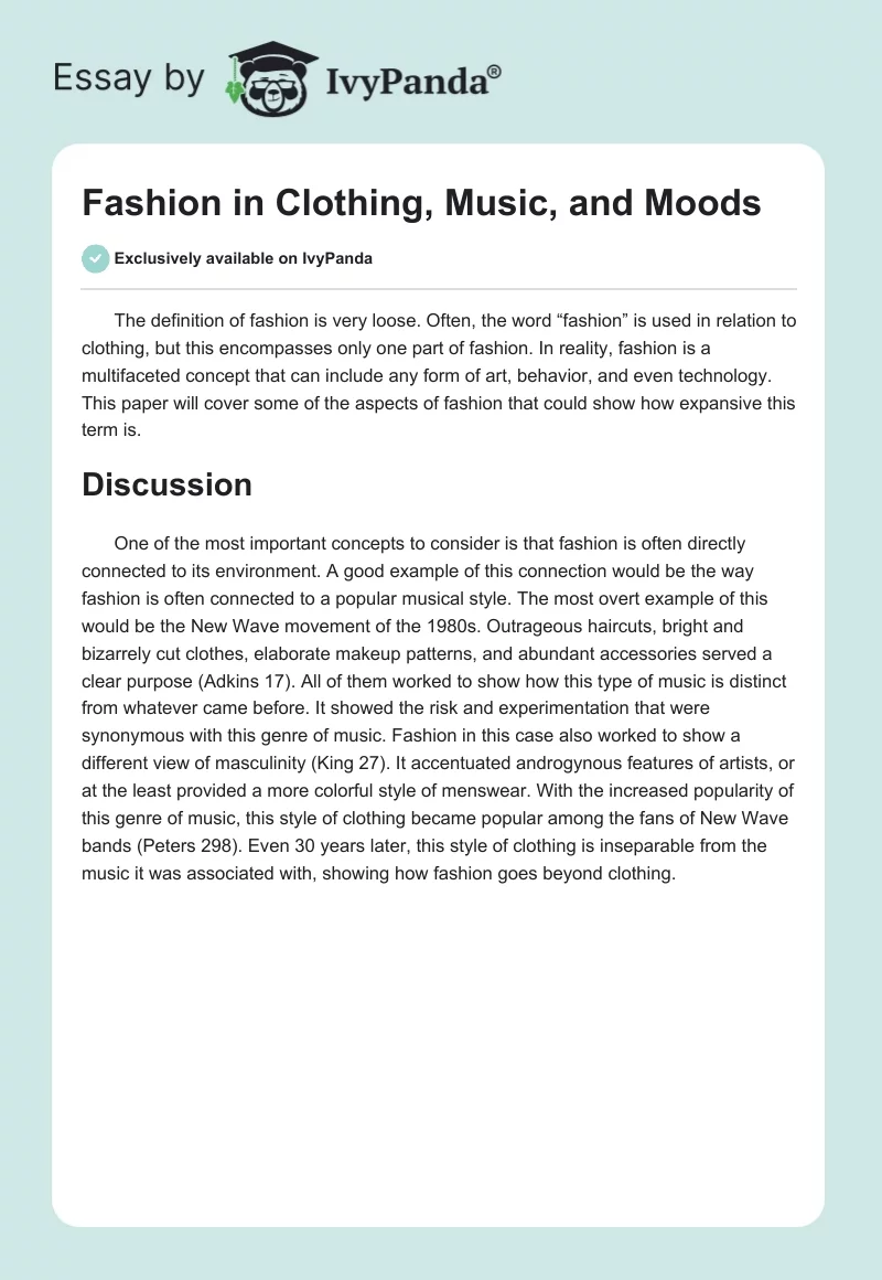 Fashion in Clothing, Music, and Moods. Page 1