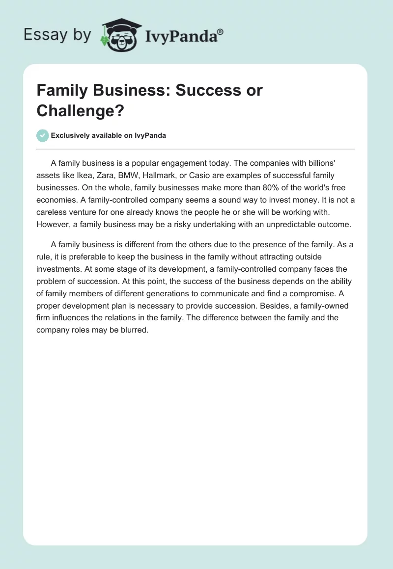 Family Business: Success or Challenge?. Page 1