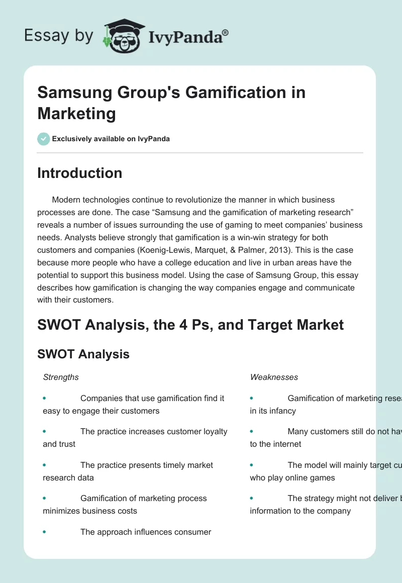 Samsung Group's Gamification in Marketing. Page 1