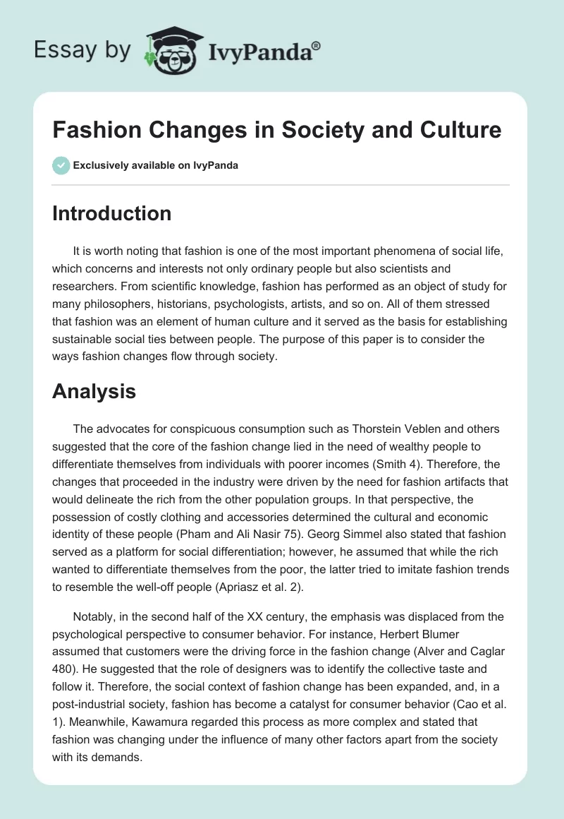 Fashion Changes in Society and Culture. Page 1