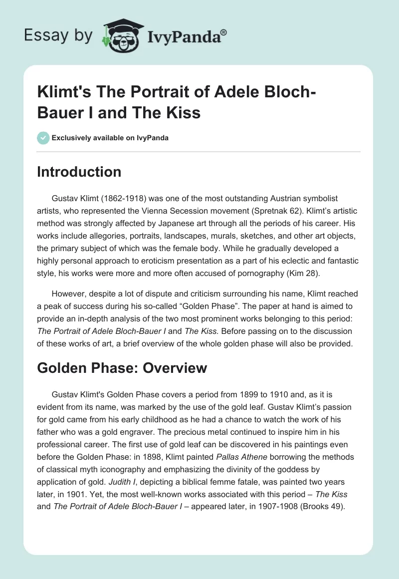 Klimt's "The Portrait of Adele Bloch-Bauer I" and "The Kiss". Page 1