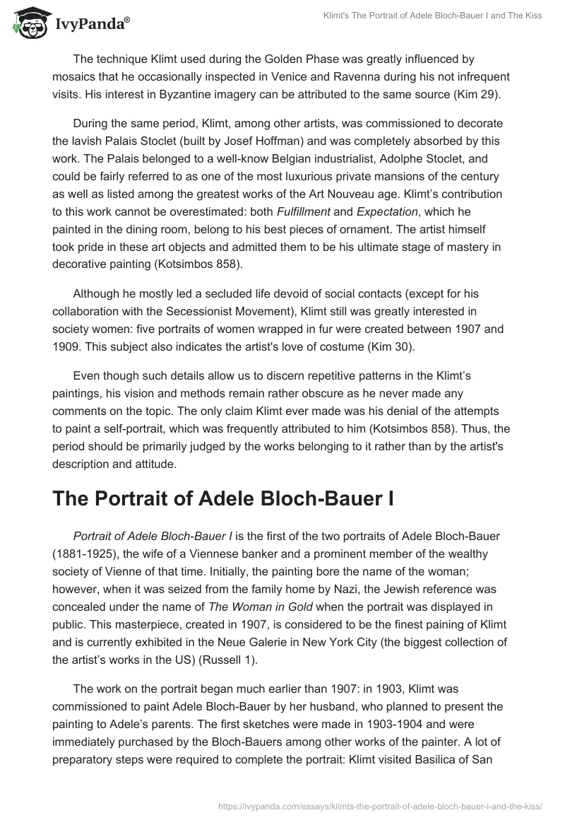 Klimt's "The Portrait of Adele Bloch-Bauer I" and "The Kiss". Page 2