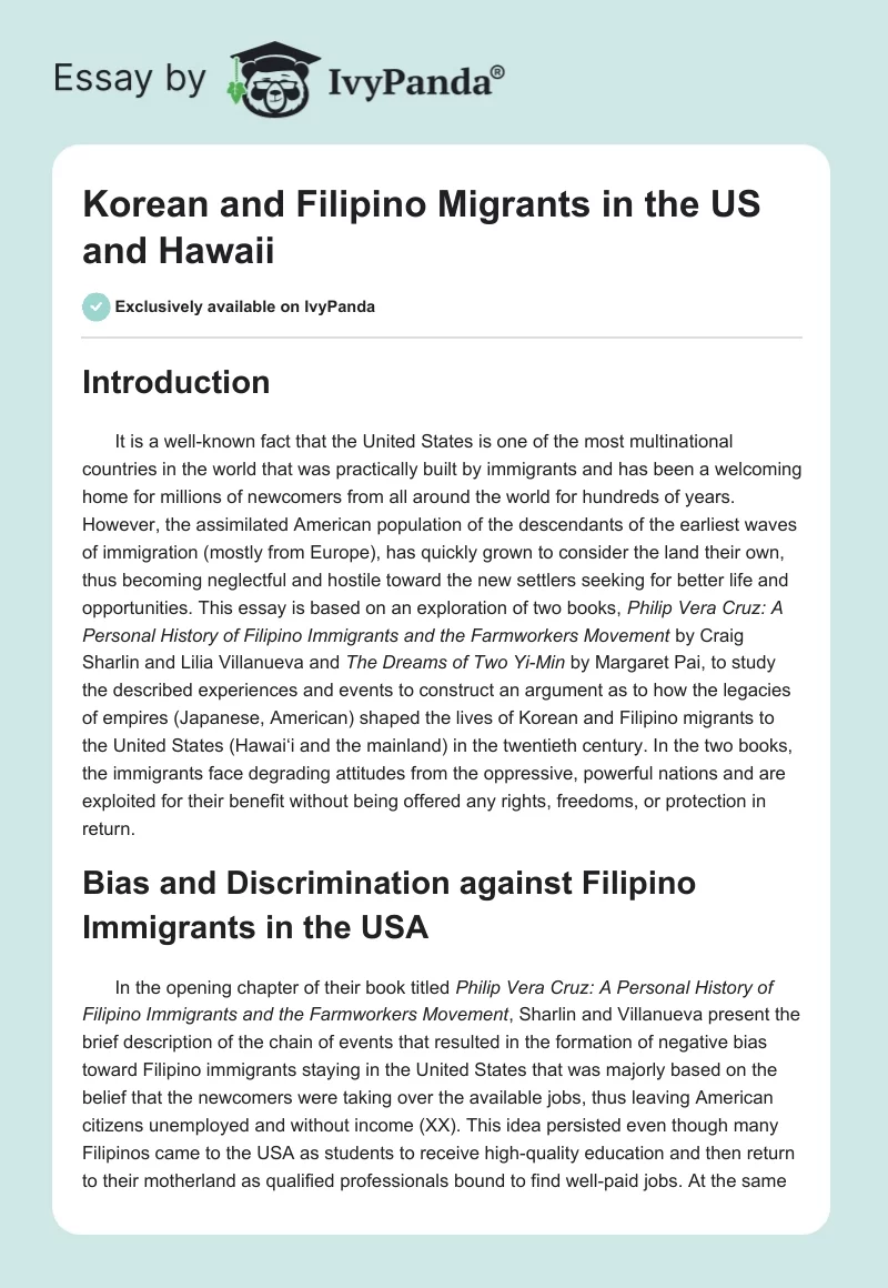 Korean and Filipino Migrants in the US and Hawaii. Page 1