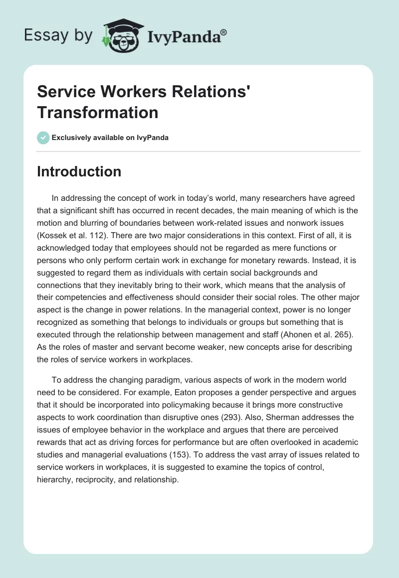 Service Workers Relations' Transformation. Page 1
