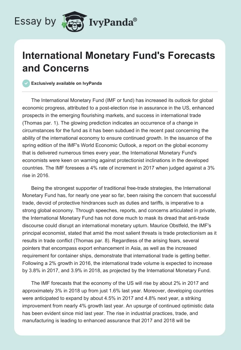 International Monetary Fund's Forecasts and Concerns. Page 1