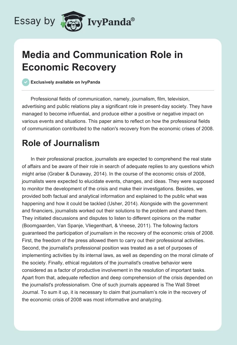 Media and Communication Role in Economic Recovery. Page 1