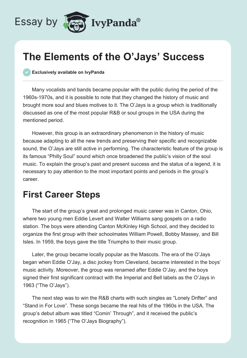 The Elements of the O’Jays’ Success. Page 1