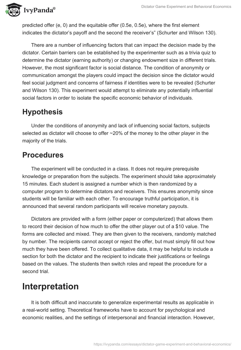 Dictator Game Experiment and Behavioral Economics. Page 4
