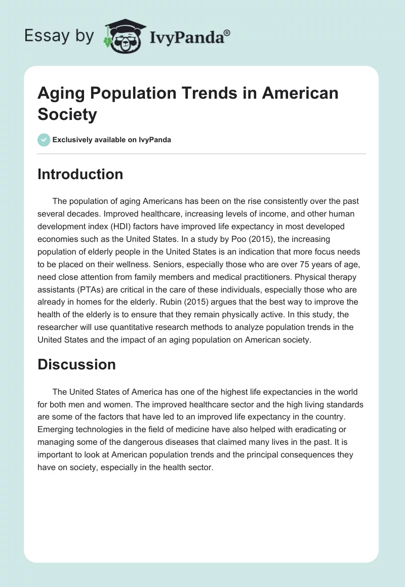 Aging Population Trends in American Society. Page 1