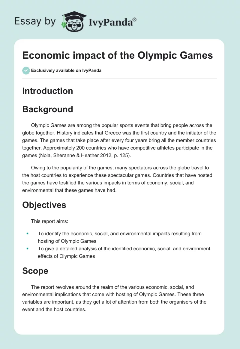 Economic impact of the Olympic Games. Page 1