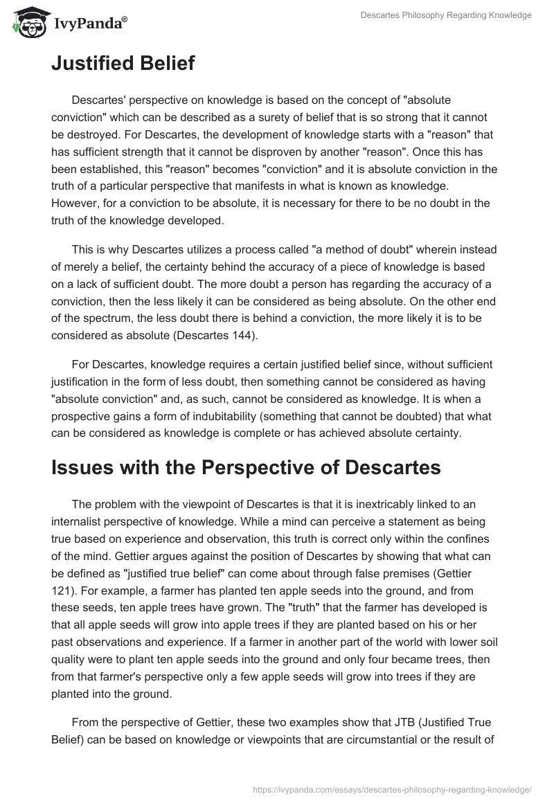 Descartes Philosophy Regarding Knowledge. Page 2