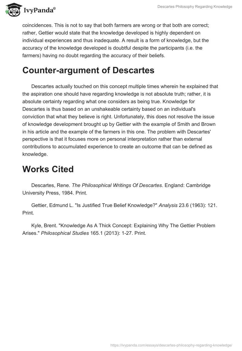 Descartes Philosophy Regarding Knowledge. Page 3