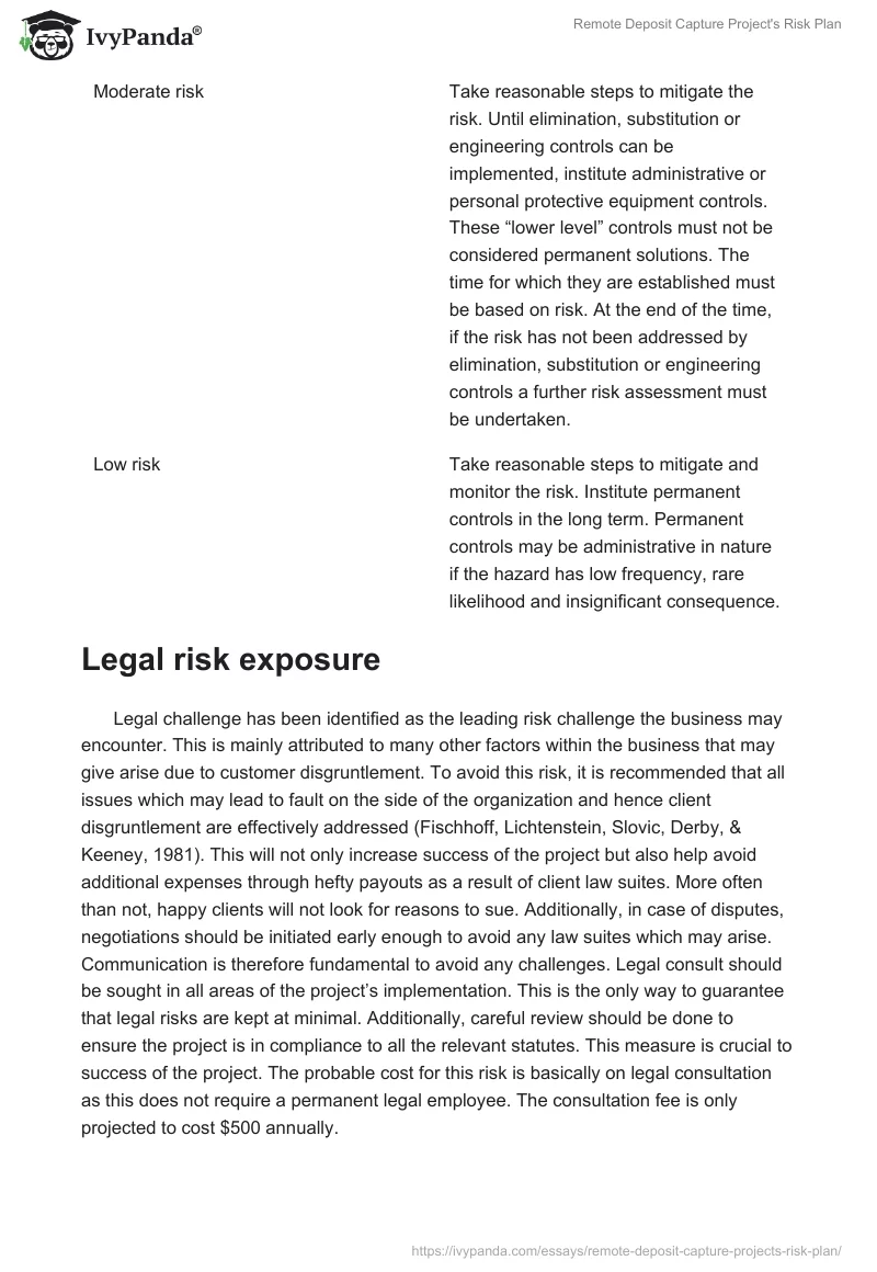 Remote Deposit Capture Project's Risk Plan. Page 5