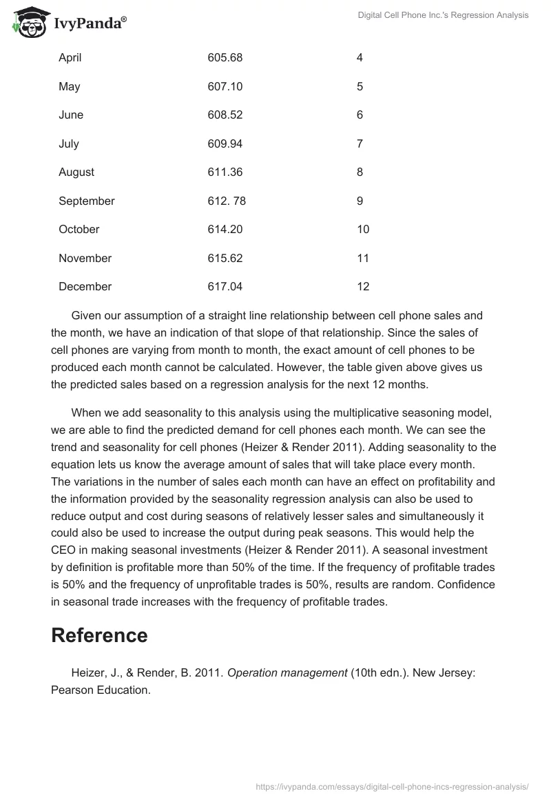 Digital Cell Phone Inc.'s Regression Analysis. Page 2