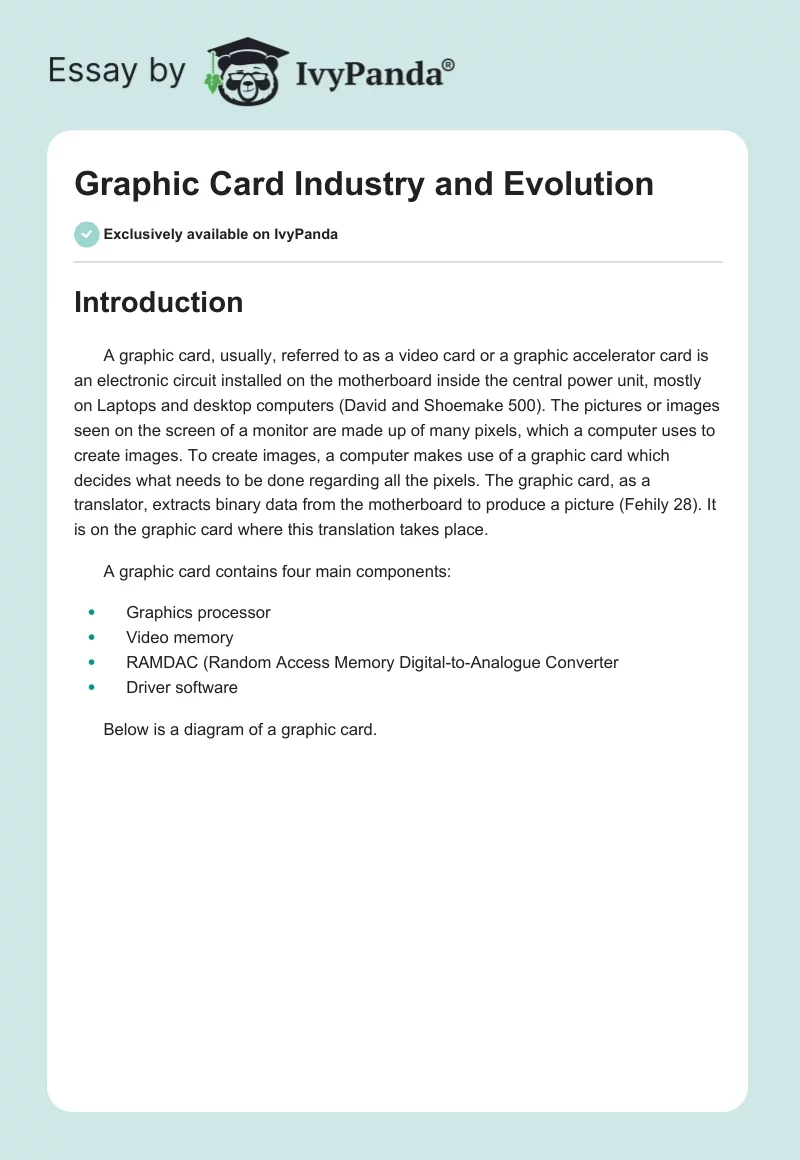 Graphic Card Industry and Evolution. Page 1