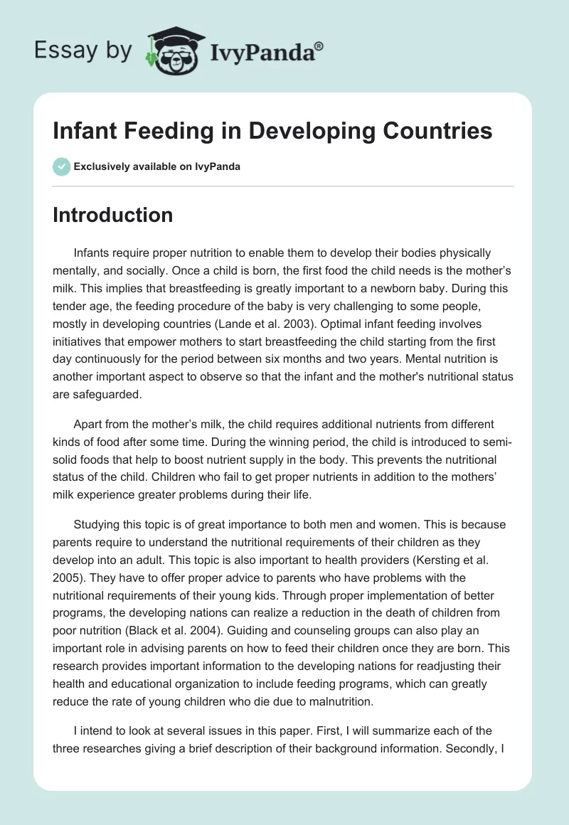 Infant Feeding in Developing Countries. Page 1