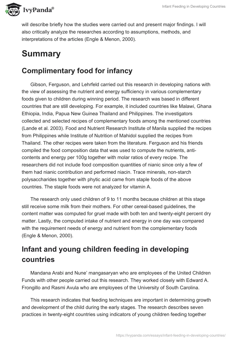Infant Feeding in Developing Countries. Page 2