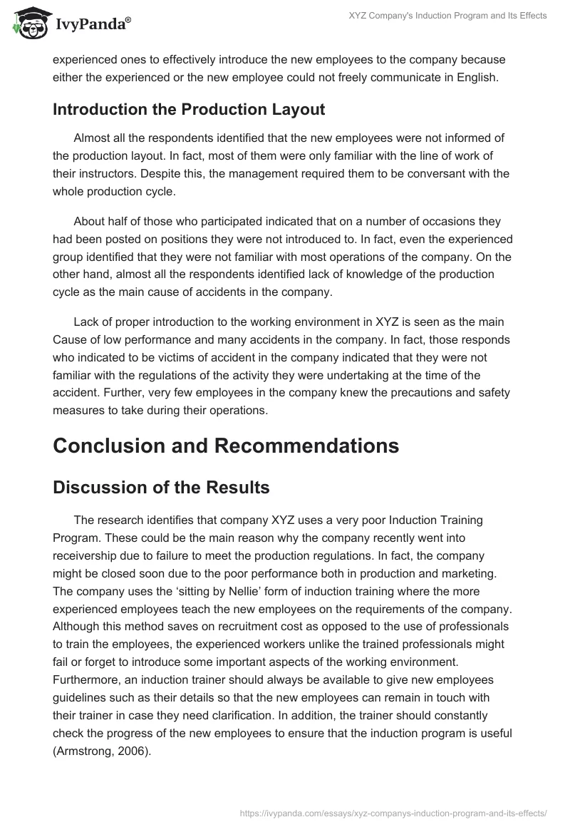 XYZ Company's Induction Program and Its Effects. Page 5