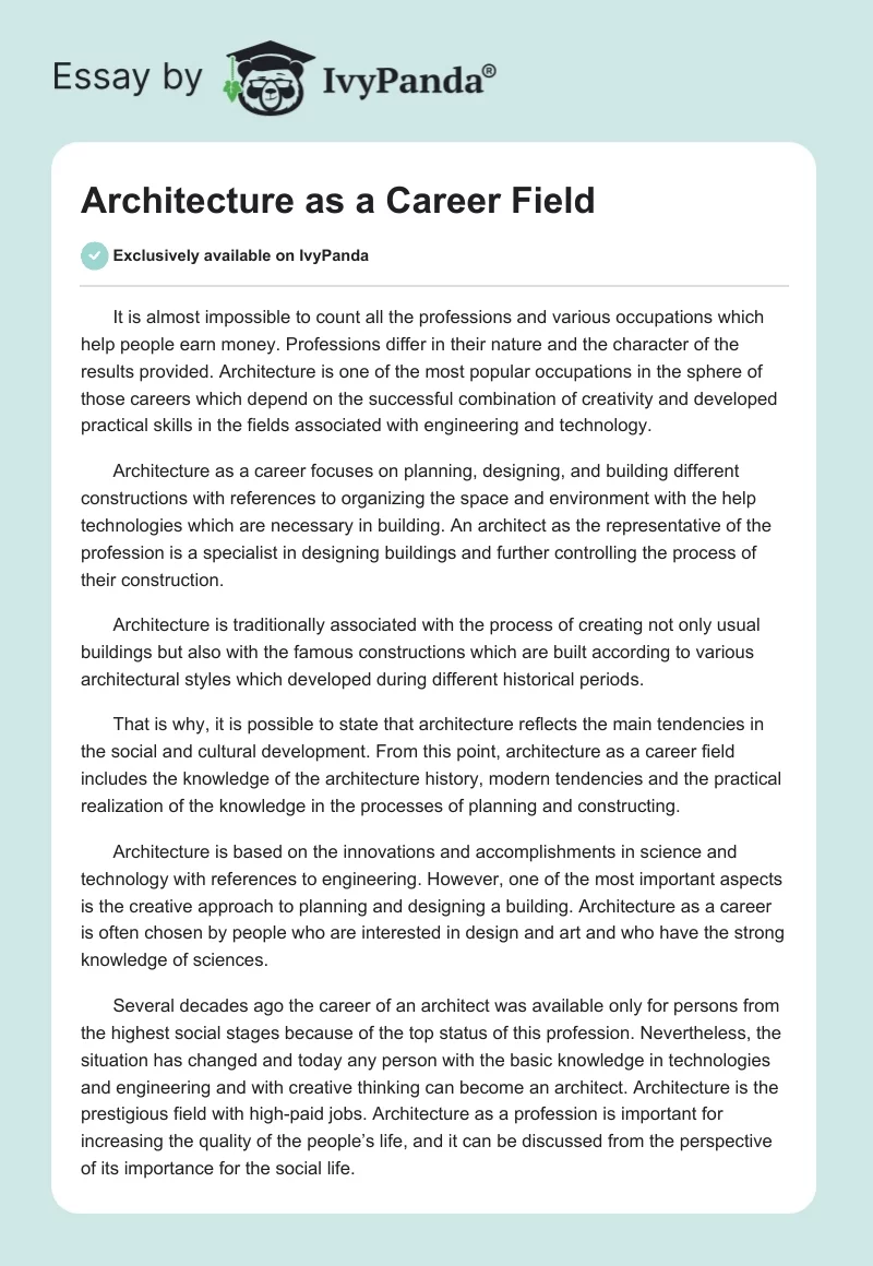 Architecture as a Career Field. Page 1