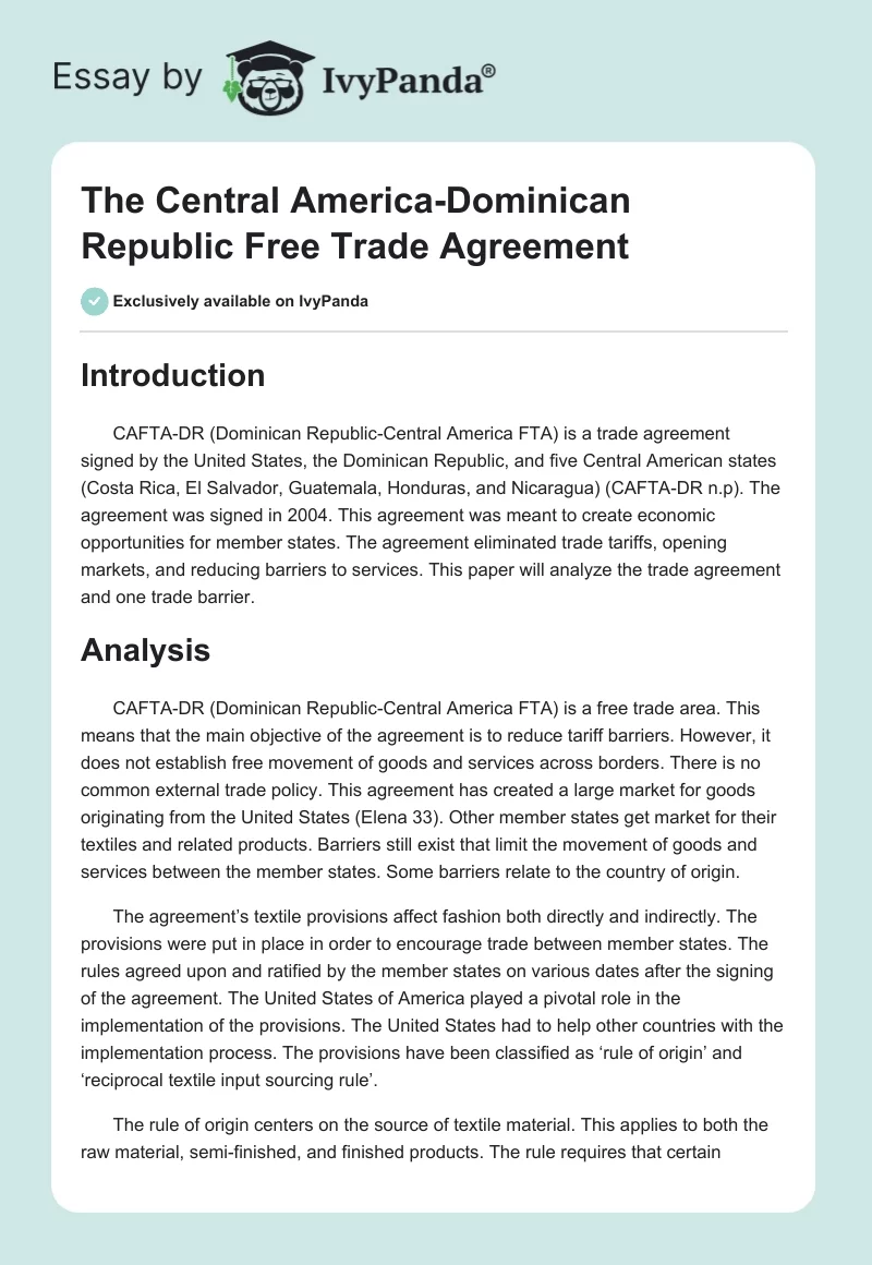 The Central America-Dominican Republic Free Trade Agreement. Page 1