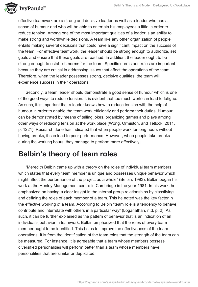 Belbin’s Theory and Modern De-Layered UK Workplace. Page 2