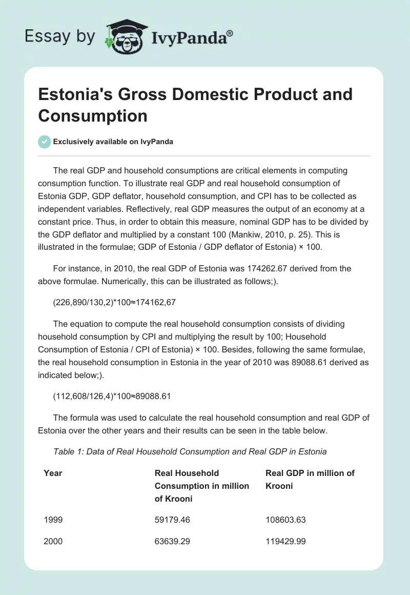 Estonia's Gross Domestic Product and Consumption. Page 1