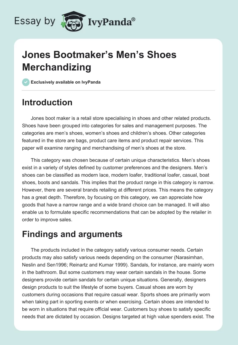 Jones Bootmaker’s Men’s Shoes Merchandizing. Page 1