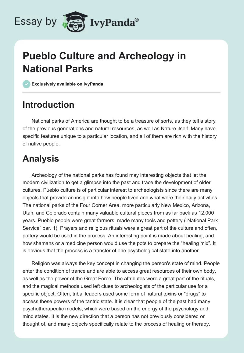 Pueblo Culture and Archeology in National Parks. Page 1