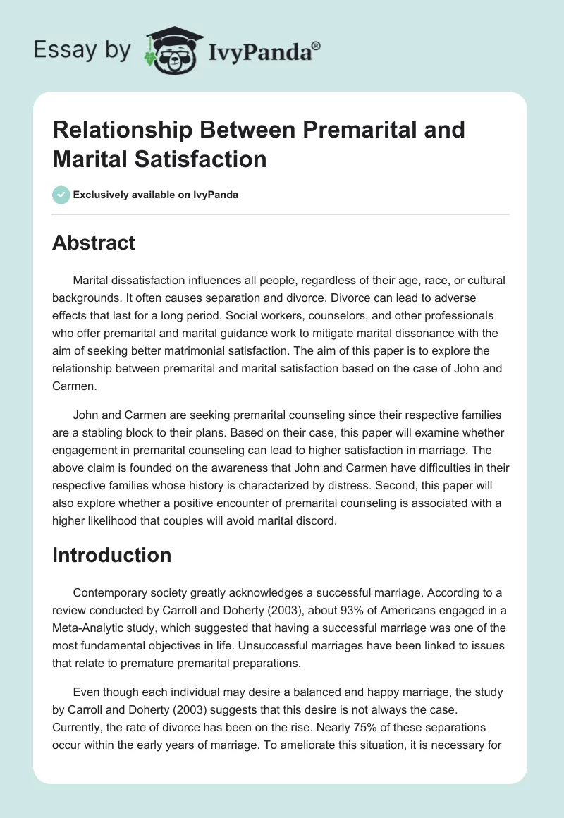 Relationship Between Premarital and Marital Satisfaction. Page 1