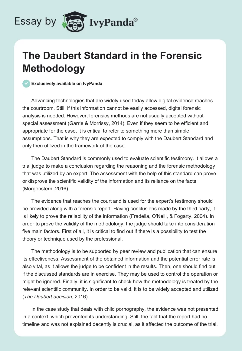 The Daubert Standard in the Forensic Methodology. Page 1