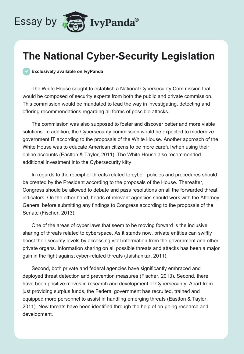 The National Cyber-Security Legislation. Page 1