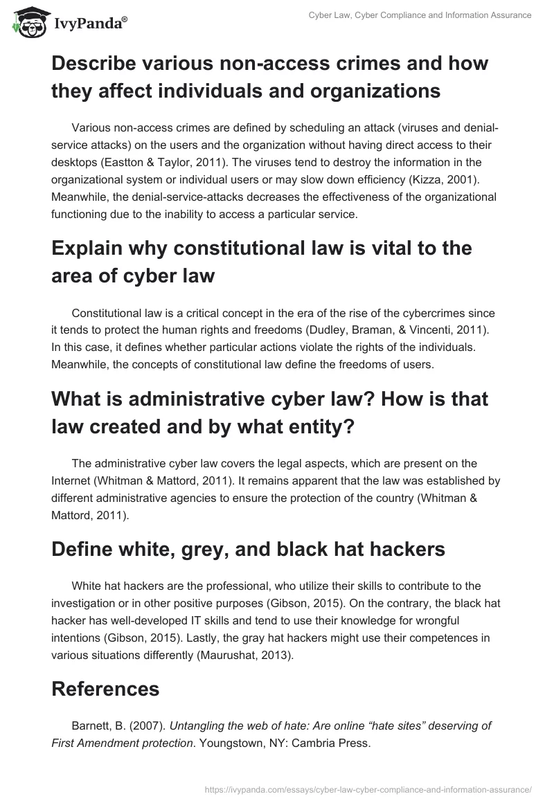 Cyber Law, Cyber Compliance and Information Assurance. Page 3