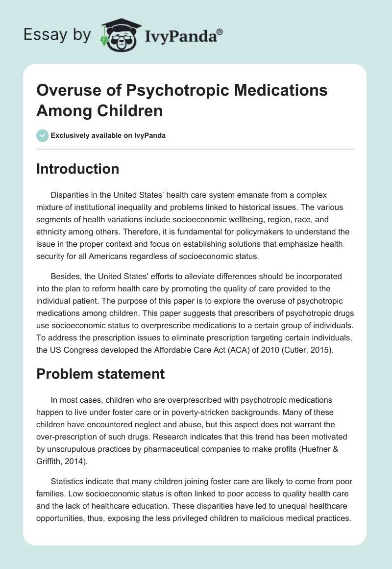 Overuse of Psychotropic Medications Among Children. Page 1
