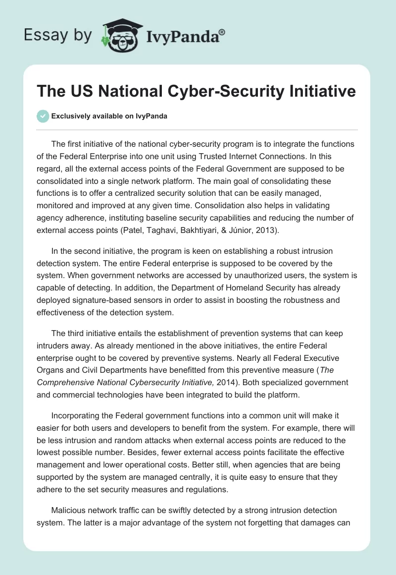 The US National Cyber-Security Initiative. Page 1