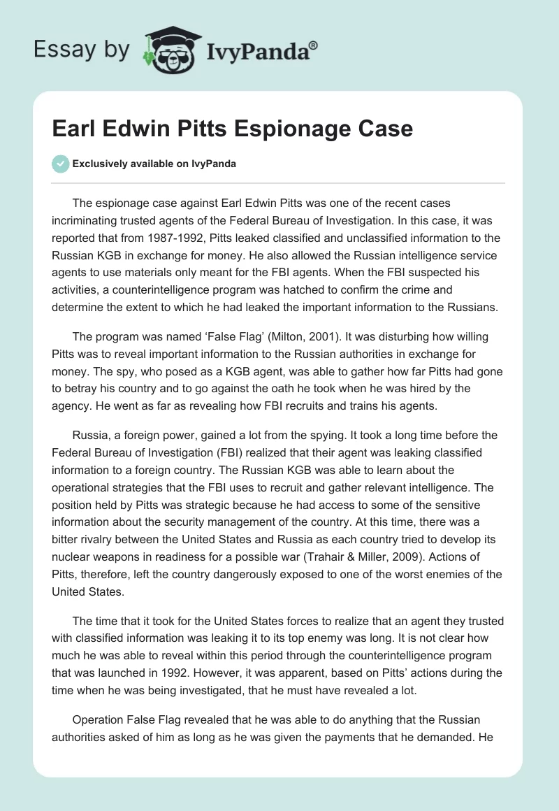 Earl Edwin Pitts Espionage Case. Page 1