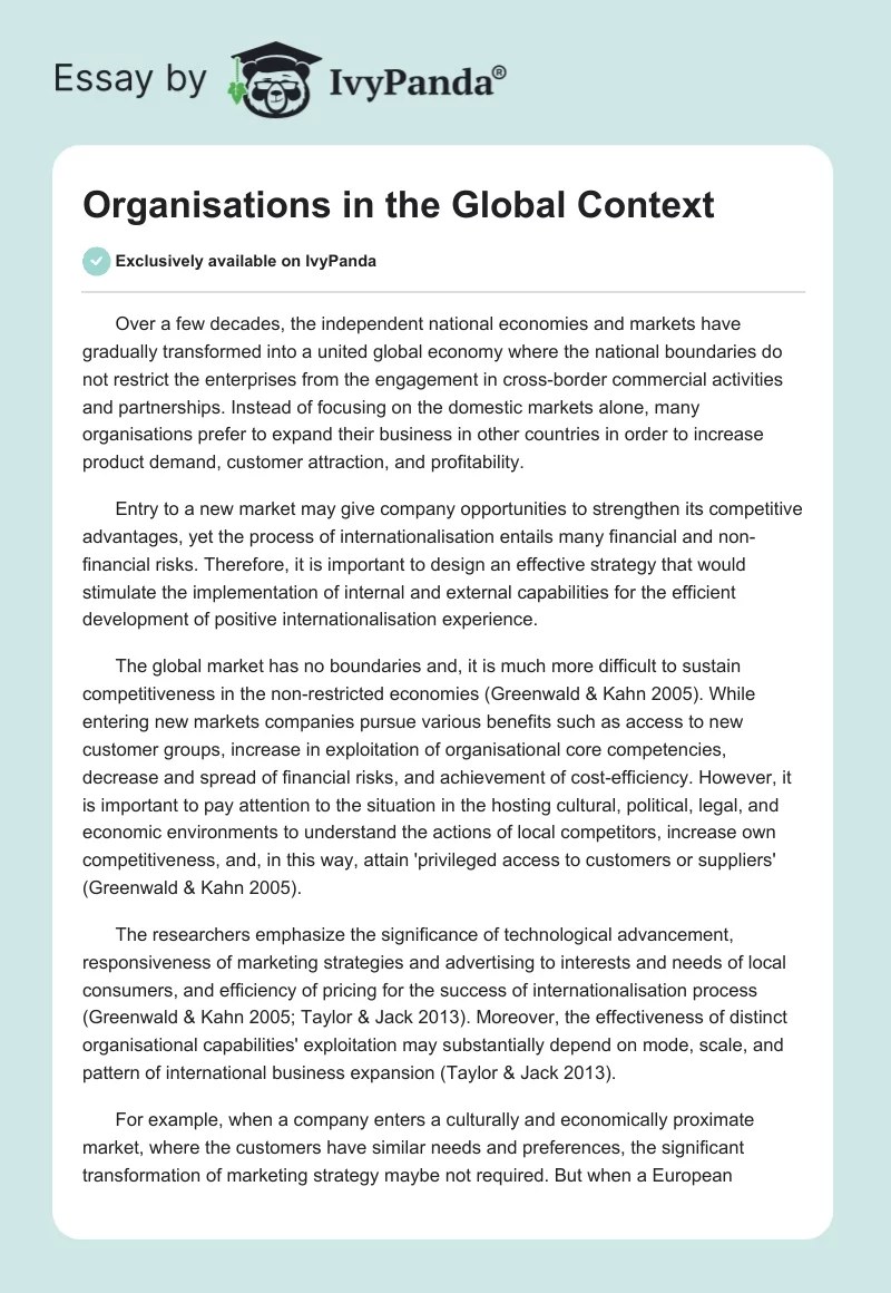 Organisations in the Global Context. Page 1