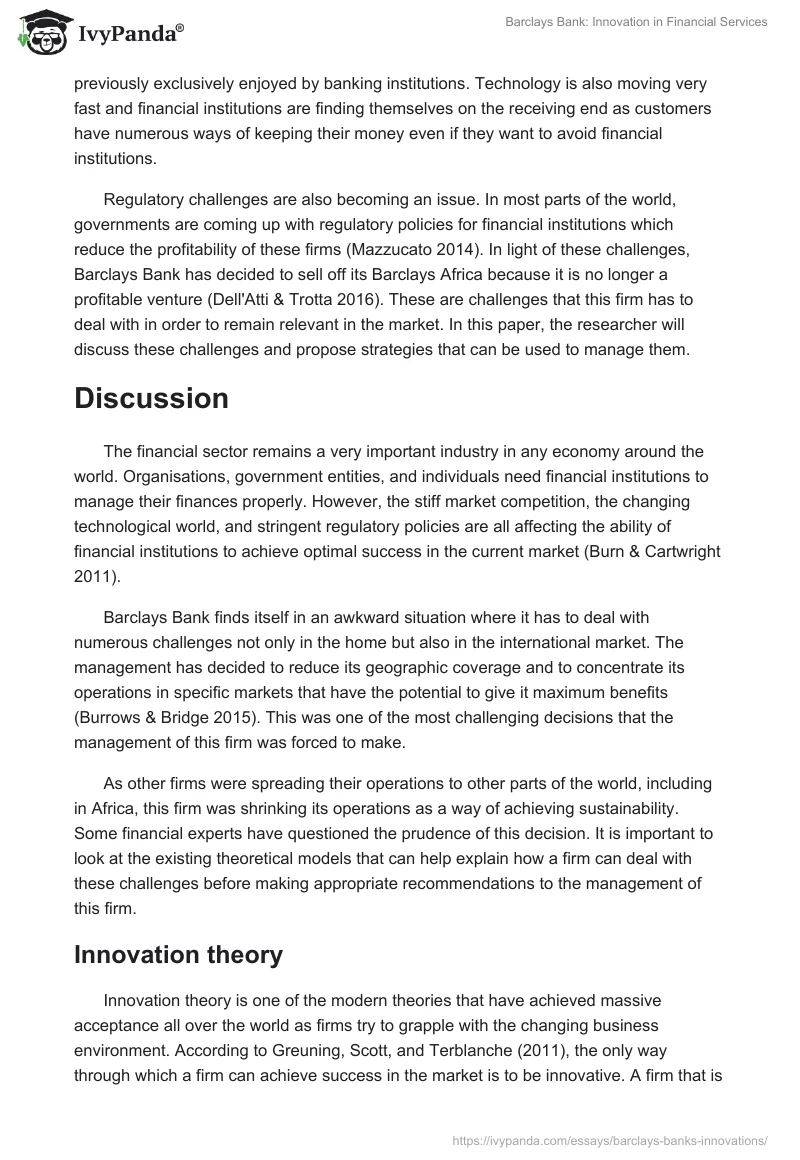 Barclays Bank: Innovation in Financial Services. Page 2