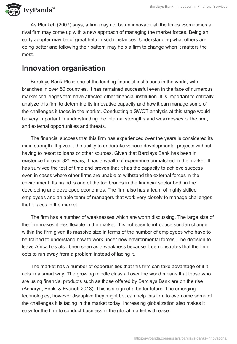 Barclays Bank: Innovation in Financial Services. Page 5