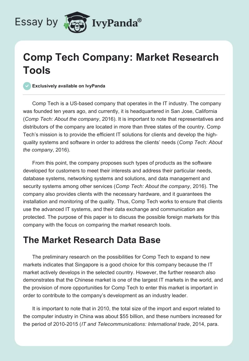 Comp Tech Company: Market Research Tools. Page 1