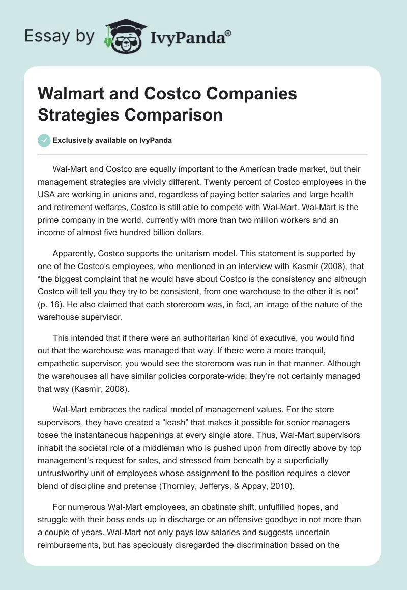 Walmart and Costco Companies Strategies Comparison. Page 1